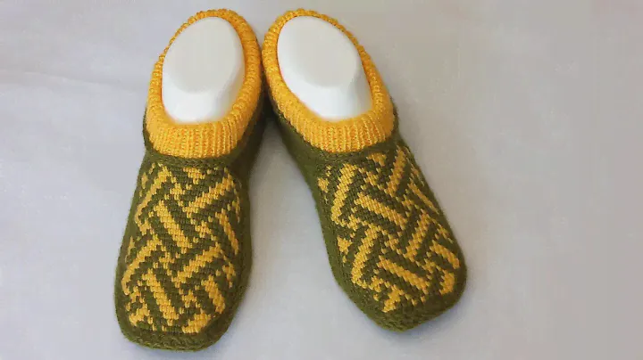 Вязаные тапочки "Плетенка"🧶🧶спицами +тунисское вязание