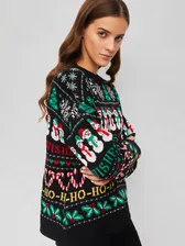 Вязаный джемпер из акрила с новогодним узором zolla 02345614C013, цвет черный, размер XS