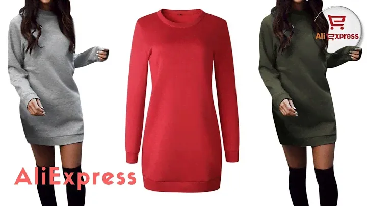 Одежда с AliExpress. Модное женское зимнее теплое платье толстовка с круглым вырезом.