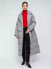 Тёплая стёганая куртка-пальто с отложным воротником и поясом zolla 02441522J044