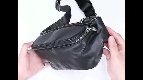 Поясная сумка кожаная чёрная мужская Тейа